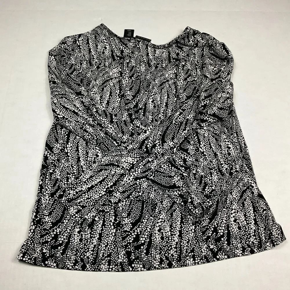 Tahari Soft Knit Top Abstract Print V-Neck Long Sleeve Y2K Work Casual Shirt M - Picture 11 of 12